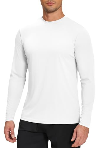 Weardear Camiseta Deportiva para Hombre, con Protección UV UPF 50+, Funcional, Solar, Ligera, Cuello Redondo, Transpirable, Manga Larga, Gimnasio, Entrenamiento Y Fitness Blanco XL.