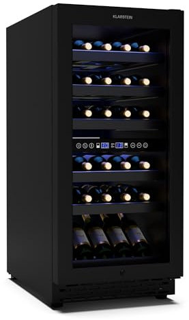 Klarstein Vinovilla 30 Duo Cave à vin 2 zones - 32 bouteilles, 5-18°C, LED tactile, silencieux 39 dB, noir mat, encastrable, Cave à vin éclairée