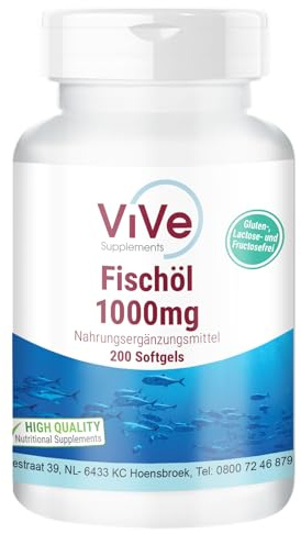 Fiskolja - 200 softgels - 3000 mg per dagsdos - med EPA, DHA och vitamin E - Högdoserad - Biotillgänglig - Kvalitet från Tyskland - ViVe Supplements