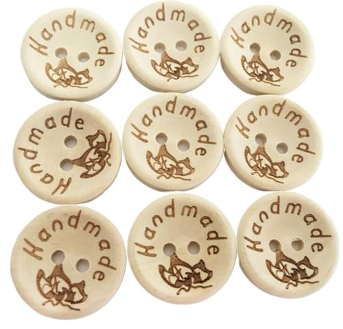 Knappar, knappar 100 st 15/20/25 mm Snideri Handgjorda med kärlek Träknappar Flatback 2 hål Träknapp Syverktyg Gör-det-själv Scrapbook Hantverkssömnadsknappar (C,25 mm)(C,15mm)