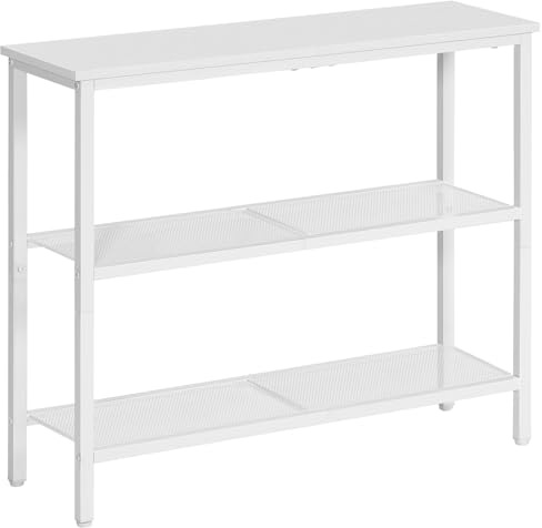 HOOBRO Tavolo Console, Tavodo da Ingresso, con 2 Ripiani di Rete Metallica, Tavolo da Divano, Stile Industriale, Corridoio, Entrata, Soggiorno, Bianco EWW73XG01