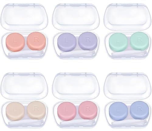 YEDJFFIYO 6 PCS Contact Lens Cases, Portable Contact Lens Case, Mini Eyes Contact Lens Container, Eyes Contact Lens Box with Tweezers Wearing Stick for Travel & Daily Use(6 Colors)
