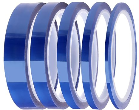 Lyeteung 5 Rotoli 3/6/8/12/20 mmx33m Nastro Resistente al Calore, Nastro Termico per Sublimazione, Nastri Termici, per Stampa Elettronica, Artigianato Fai da Te, Blu