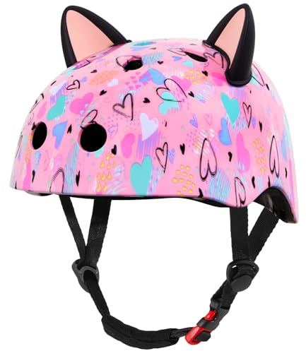 MHJY Casco Bicicleta Niño 8-14 Años,Casco Bici Niña Ajustable con Orejas de Gato DIY para Skateboard,Patinete,Ciclismo,Patinaje,Protección Multicapa,Ligero y Transpirable