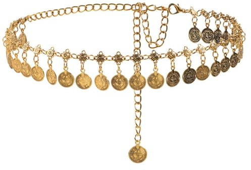 AYVRUOP Bauchkette Gold,Mittelalter Gürtel Damen,Kettengürtel Gold,Festival Accessoires Damen,Berstellbarer Metall Western Cowgirl Gürtel für Kleid,Taillenkette