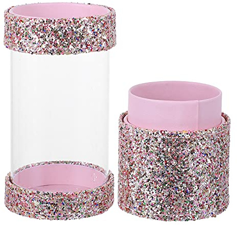 Veemoon Makeup Brush Storage Box Trasparente Con Paillettes Rosa Organizer Cosmetico Antipolvere Per Pennelli Trucco Viso e Accessori Contenitore Portapennelli Multifunzionale Per Tavolo