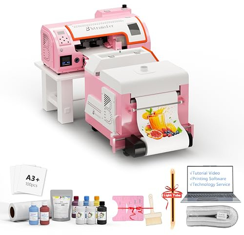 B btransfer A3 DTF Printer Bundle with Cutter Automatic Slef-Maintenance,Screen Touch Panel DTF Dryer Powder Shaker for Tshirt Heat Transfer Printing,(Printer+Laptop+Shaker+Bracket+Consumables)