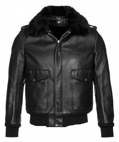 ZM ATTIRE B3 Bomber fuskpäls skjuvning svart läder motorcykeljacka för män, Äkta läder – svart, 4XL