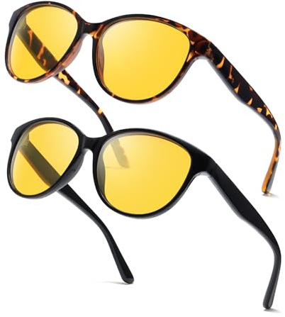 FIMILU 2 Packs Night Vision Glasses for Women, Polarized Anti-Glare & Enhance Visual for Nighttime Driving 8091