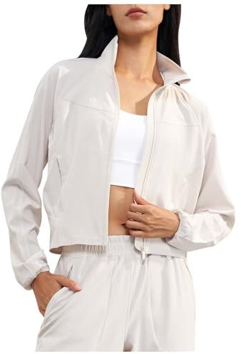 Mujeres Deportivas Running Yoga Pista Cremallera Chaqueta Corta Sun Manga Larga Entrenamiento Camisetas, beige, A