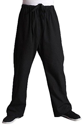 ZooBoo Men's Martial Arts Pants - Chinese Kung Fu Harem Trousers - Cotton - Black - X-Large