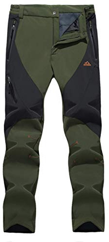 EKLENTSON Mens Fleece Lined Walking Trousers Outdoor Military Windproof Hiking Camping Softshell Pants Army Green