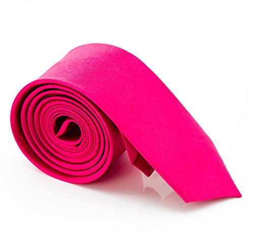 The Glowhouse Cravatta sottile da uomo, tinta unita, tinta unita, satinata, 5 cm, Rosa fluo, Skinny