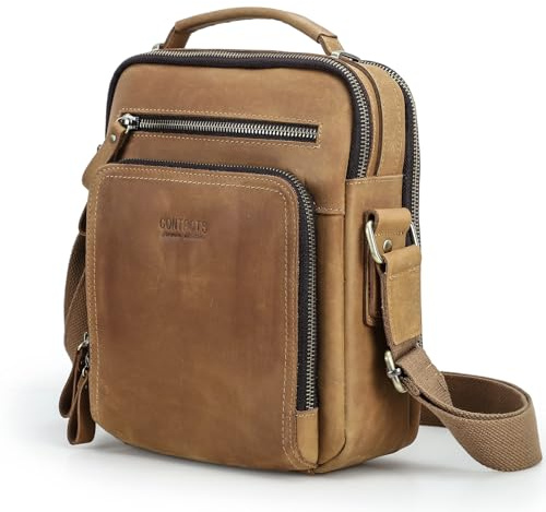 Äkta läder herr axelväska, liten kurirväska ledig resa crossbody flik väska tygväska för arbete, affärer, shopping (kaffe), Kaffe