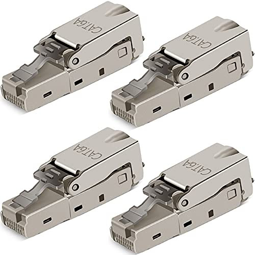 Greluma 4 Piezas RJ-45 Cat6 / 6A enchufe modular de conexión de campo sin herramientas, Cat6A RJ45 blindado para cable de instalación 23-26AWG, para Ordenador personal