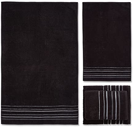 Catherine Lansfield Bathroom Java Stripe 450 gsm Soft & Absorbent Cotton 4 Piece Towel Set Black