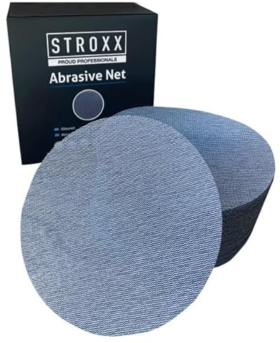STROXX – Netz Schleifscheibe 50 Stück mit Klett – Schleifblätter Ø150mm zum staubfreien Schleifen von Holz, Spachtel, Lack & Kunststoff – Schleifpapier für Exzenterschleifer (Korn 240)