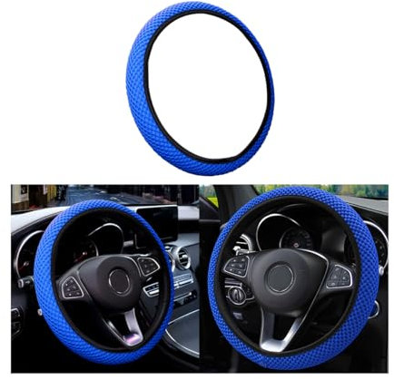 CGEAMDY Universeller Lenkradbezug für Auto, Durchmesser 37 – 38 cm, elastischer Lenkradbezug, atmungsaktive Mikrofaser aus Eisseide, rutschfest, geruchlos (Blau)