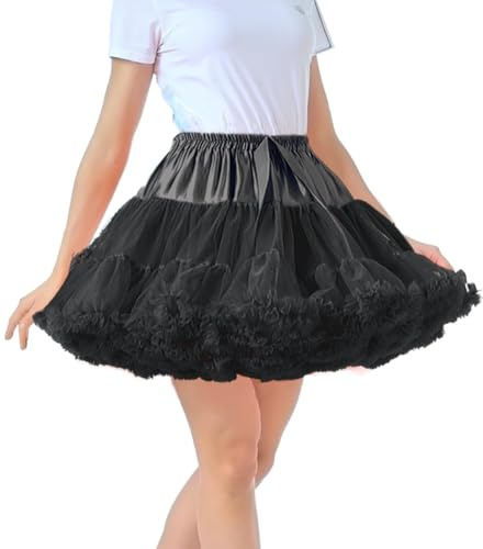*daisysboutique* Women Puffy Petticoat Skirts Slip Vintage 50s Tutu Tulle Crinoline Elastic Waist Band Underskirt for Rockabilly (One Size, Black)