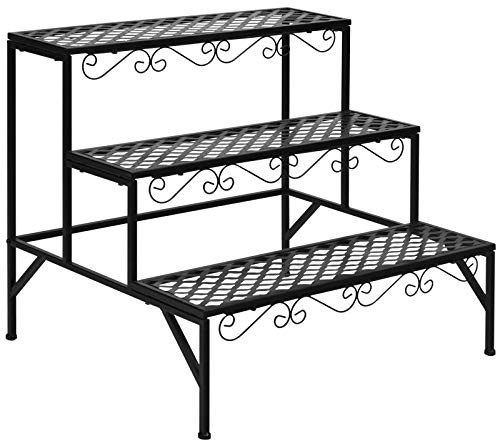 GYMAX Scaffale Porta Piante in Ferro, Portafiori per Giardino, Nero (Stile 4-70 x 60 x 61 cm)