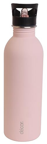 Décor Snap n Seal 1L Stainless Steel Water Bottle with Straw, BPA Free - Leakproof Metal Flask with Carry Handle for School, Travel, Work & Gym - Ideal Drinking Bottle for Kids & Adults - Pink