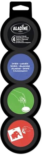 Aladine - 4 Inchiostri per bambini staccabili - Nero, Blu, Verde e Rosso - Diametro 3,5 cm - 85177