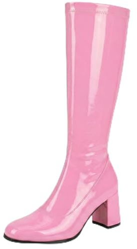 AYZAL Women’s Ladies Fancy Dress 1960'S 70'S Knee high Go Go Boots Retro Block Heel Girls boots (Pink, UK Footwear Size System, Adult, Women, Numeric, Medium, 11)