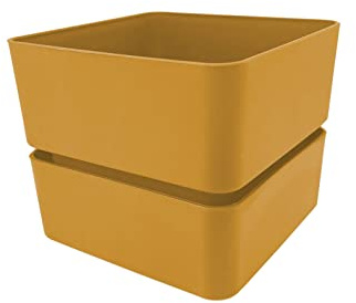 Tera Veleta liten fyrkantig vas 12 x 12 x 11 h polyeten med vas ingår, designmöbelburk för inomhus och utomhus (CURRY (gul))