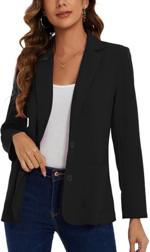 MINTLIMIT Women Jacket Blazer with Buttons Pockets Stylish Comfortable Casual Workwear (Black XL)