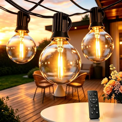 Svater Festoon Lights Remote Control, 30M Garden Lights Dimmable | 1/2/4H Timer 3 Modes Connectable,52 Shatterproof 1W LED G40 Bulbs,2700K Warm White for Garden, Yard, Terrace, Wedding