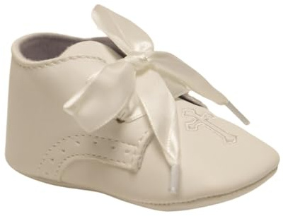 SIRRI Zapatos de Bautizo para Bebé Unisex con Bordado de Cruz y Cordones de Cinta - Ideales para Bautismo y Ocasiones Especiales tamaño 18