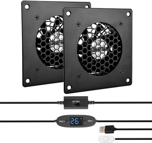 euroharry Pantalla digital de 80 mm, sistema de ventilador silencioso controlado por temperatura, ventilador de 5 V con moderno marco de aluminio cepillado negro para armarios AV de cine en casa (2)