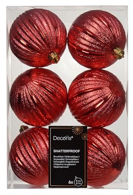 Weihnachtskugeln Kunststoff 8cm geriffelt 6 Stück - klassisch & bruchsicher - Christbaumkugeln Weihnachtsbaumkugeln für Weihnachten - Christbaumschmuck & Weihnachtsbaumschmuck - Weihnachtsrot