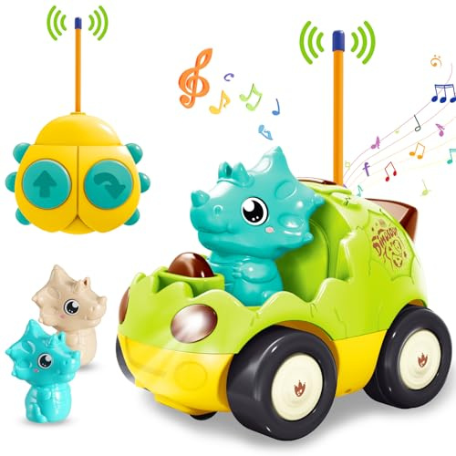 Pup Go RC tecknad dinosaurie bil för småbarn 18 månader+ | fjärrstyrd bil för 18-månsåriga barn, perfekt present