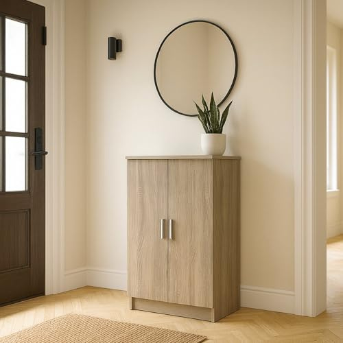 Dmora - Armadio multiuso 2 ante Tarn, Mobile multifunzionale, Mobiletto scarpiera, Guardaroba porta scarpe, 55x35 h108 cm, Rovere