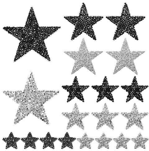 20 toppe termoadesive a forma di stella, 4 dimensioni, adesivi applicazioni con strass a forma di stelle, toppe glitterate di cristallo per abbigliamento, giacche, cappelli, vestiti, berretti e