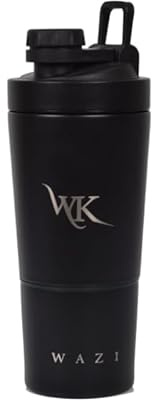 Insulated Protien Shaker Bottle 24oz/700ml Stainless Steel Double Wall Portable Leakproof Blender with Silent Mixer Grate and Storage Cup for Gym Sports Fitness School and Daily Use
