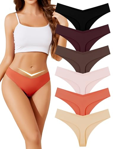 ANSUKOO Culotte String Femme Sans Couture Lot De 6,Taille V Basse,Slip Invisible Pour Femmes,Doux Confortable Culotte Invisible,Microfibre Respirant Femme Sous-Vêtements Seamless Thong Underwear Women