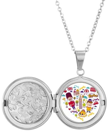Collar con medallón en forma de corazón rojo con cabina de teleph britain uk para sostener fotos, joyería de regalo de cumpleaños