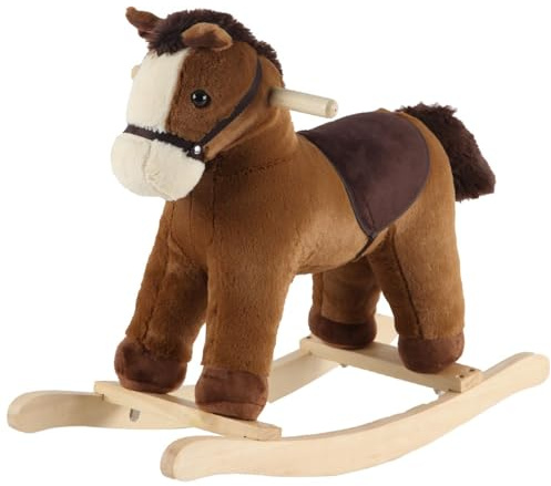 Rock My Baby Rocking Horse, Grey Wooden Horse with Sound Effects,Ride-on Toy,Balance Toy (Dark brown)