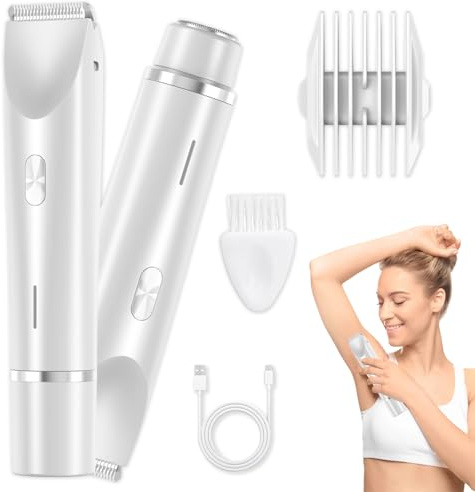 Rasoio elettrico da donna 2 in 1, Indolore Rasoio Parti Intime Donna, Rasoio elettrico a doppia testa per donna, Rasoio Donna Inguine IPX7 Impermeabile, Rasoio Elettrico Donna, per corpo, viso，C8