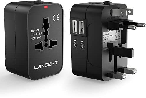 LENCENT Adaptateur de Voyage Universel Prises Anglaise Europe Americaine Australie Prises Internationale avec 2 Prise électrique USB pour Plus de 200 Pays