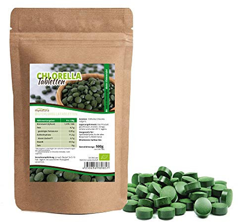 Mynatura Bio Chlorella Tabletten 500g I Algen I Vegan I Rohkostqualität I Mineralien I Eiweiß I Protein Täglicher Verzehr I + 1.250 Tabletten a 400mg (500g)