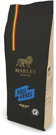 Marley Coffee Medium Roast Coffee Beans 1kg - Soul Rebel Blend - Frrom The Marley Family - Rainforest Alliance Certified - For All Coffee Machines - Strength 3