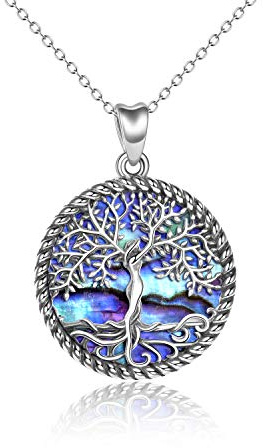 ONEFINITY Tree of Life Necklace Sterling Silver Abalone Shell Tree of Life Pendant Necklace Family Tree Jewelry for Women Gifts