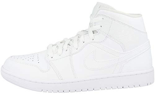 Nike Herren Air Jordan 1 Mid Basketballschuh, Weiß Weiß/Weiß, 42 EU