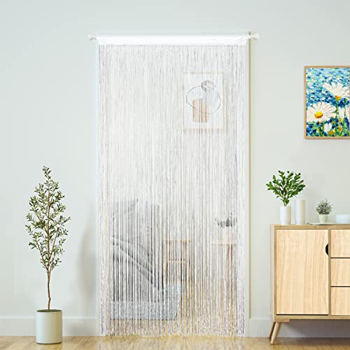 Tenda a fili per porta, stile bohémien, hippie, da appendere, per patio, camera da letto, parete, finestra, armadio, cucina, soggiorno, divisorio, lavanderia (100 x 200 cm, bianco)