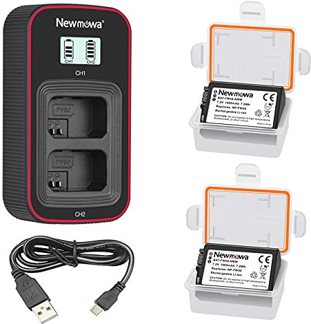 Newmowa NP-FW50 Batterie de Remplacement (Pack de 2) et écran LCD Intelligent Double Chargeur USB pour Sony FW50 et Sony a6000,a6100,a6300,Alpha a3000,Alpha a5000,ZV-E10