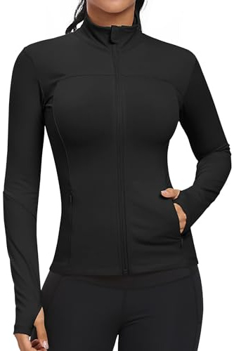 GYM RAINBOW Workout Jackets for Women, Full Zip Slim Fit Lightweight Athletic Running Sports Track Jacket with Pockets(1-Black,Small)