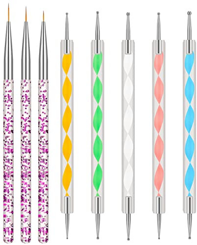 FANTESI Nagel Pinsel Set, 5 Stück Dotting Pen Nail Art Dotting Tools Und 3 Stück Acryl Nail Art Pinsel, Nageldesign Pinsel Set, Nail Art Pinsel Set für Maniküre, Salon Heimgebrauch